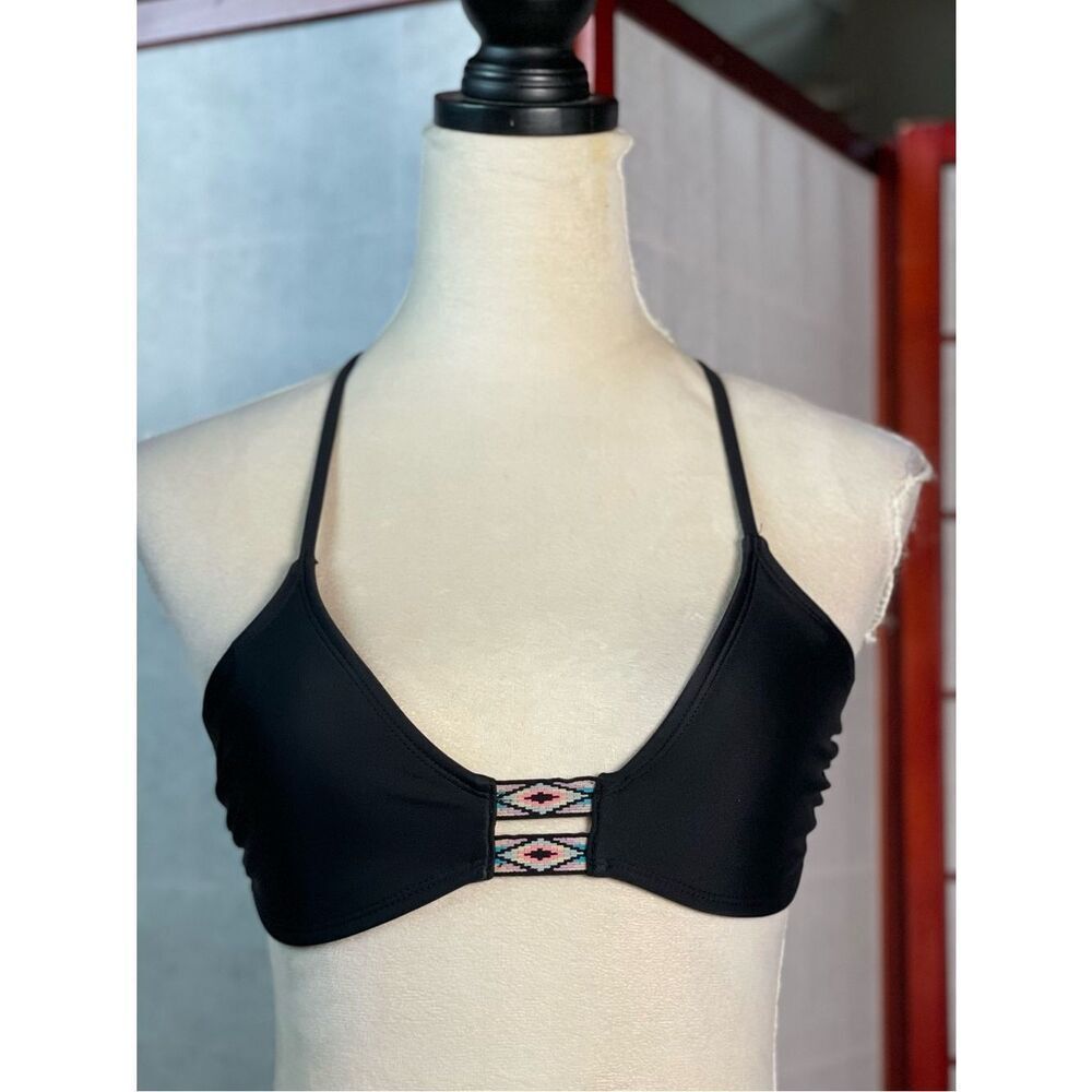 Xhilaration Black Strappy Bikini Top with Bohemian Vibe - Colorful Straps (Small